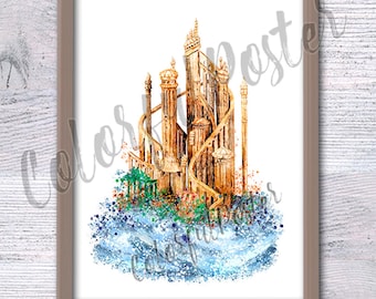 Ariel Castle Poster, The Little Mermaid Print, Disney Princess Wall Art, Under the Sea Decor, Fantasy Nursery Art, Mermaid Gift V309