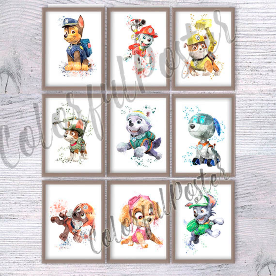 Paw patrol poster Set of 9 Paw patrol print Paw Patrol decor | Etsy