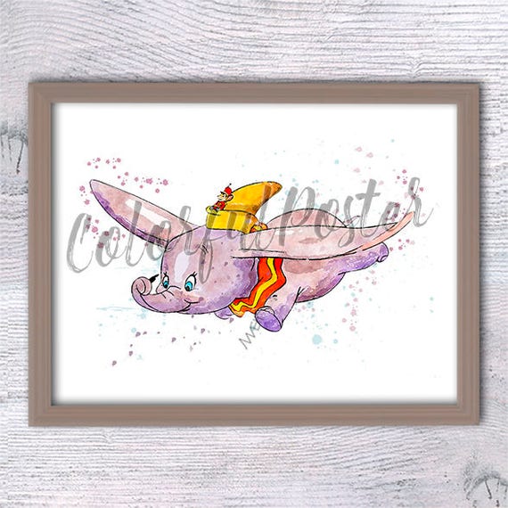 Disney Dumbo Print Dumbo Elephant Watercolor Poster Baby Shower Gift Nursery Room Decor Home Decoration Kids Room Wall Art Disney Decor V112