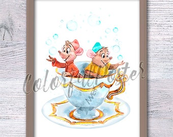 Jaq and Gus print Cinderella poster  wall decor Jaq and Gus poster Nursery art Cinderella friends V708