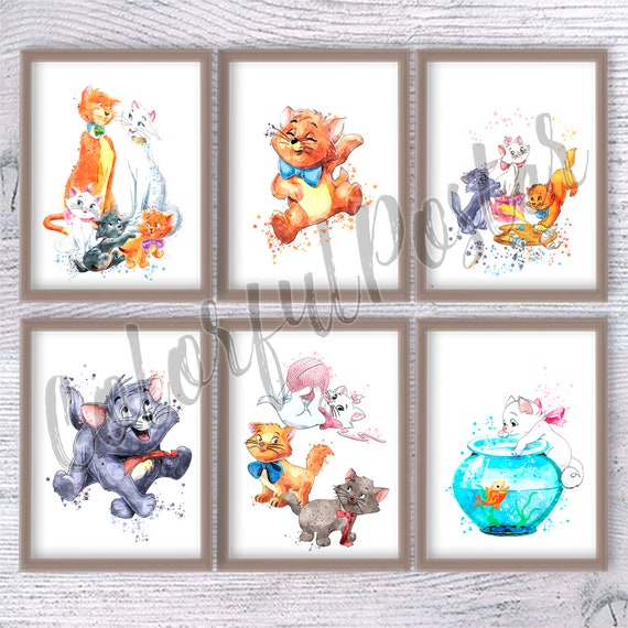 Disney Giclee Clear Art おしゃれキャット Aristocats Print Set of 6 Aristocats Poster Cute Kittens Print