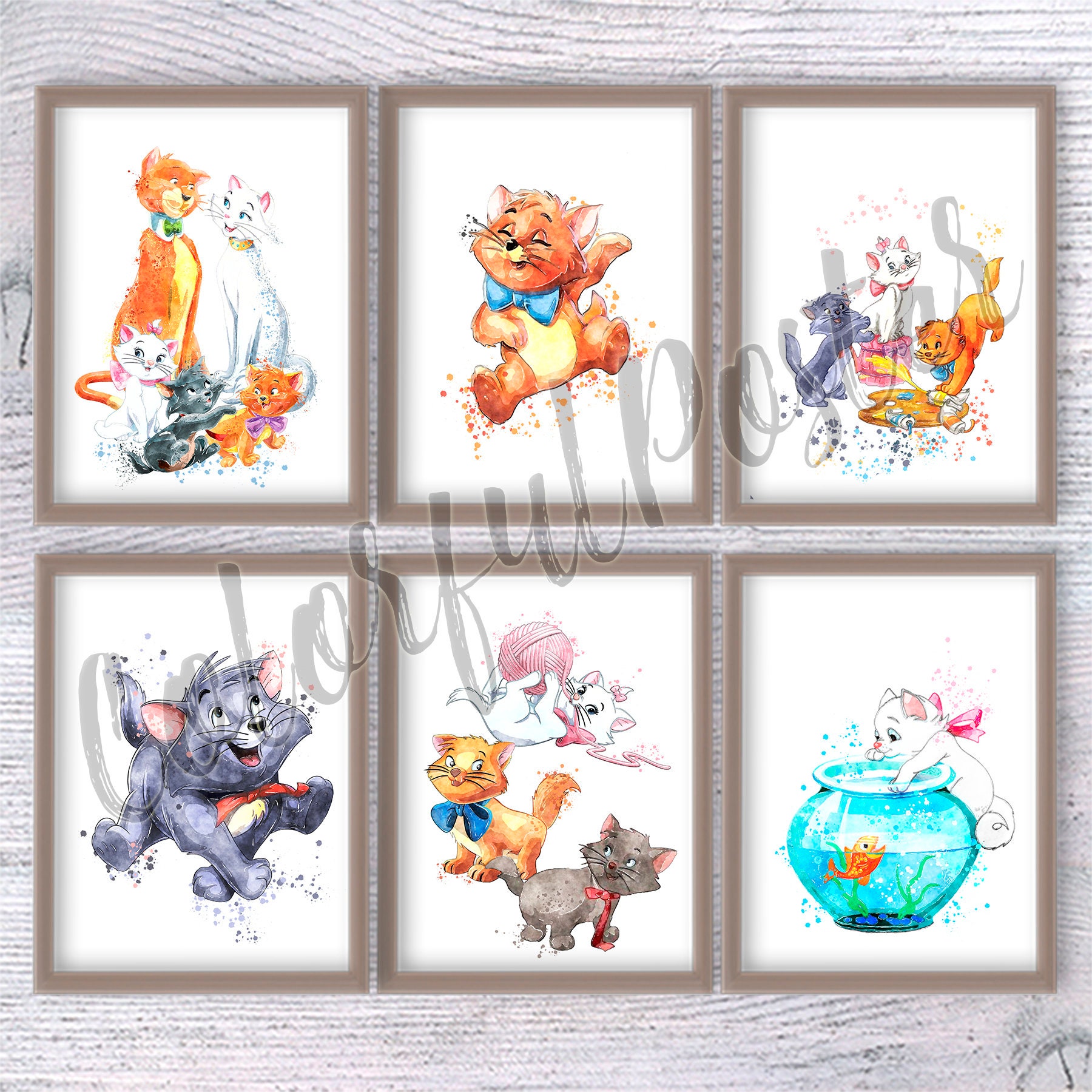 Disney Giclee Clear Art おしゃれキャット Aristocats Print Set of 6 Aristocats Poster Cute Kittens Print