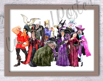 Disney Bösewicht, Bösewicht, Königin, Maleficent, Ursula, Dark Fantasy Druck für Kinderzimmer, Büro oder Geschenk V334