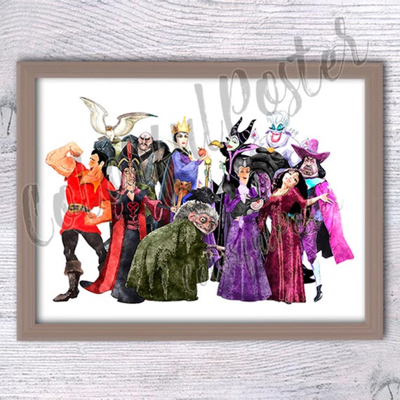 Disney Villain Wall Art, Wicked Queen, Maleficent, Ursula, Dark