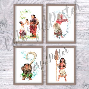 Moana princess print Set of 4 Moana poster Home decor Wall art Gift for her Kids room decor Birthday gift Princess Moana family V280
