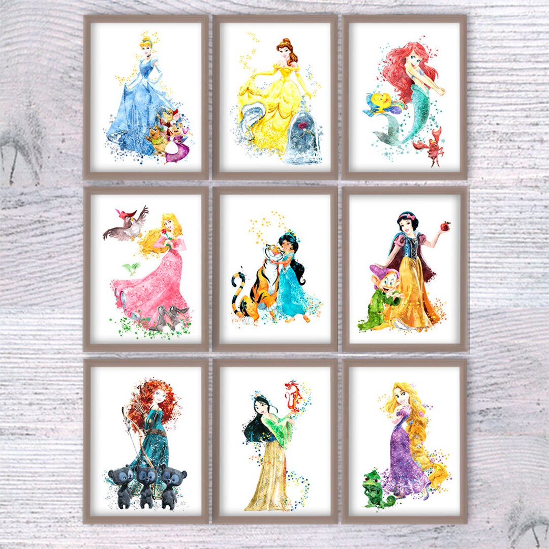 Princess Poster Set of 9 Princess Print Fairy Wall Decor Nursery Art ...