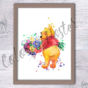 Winnie the Pooh Print, Classic Winnie Wall Decor, Hundred Acre Wood Art, Nursery Decor, Kids Room Wall Art, Baby Shower Gift V42