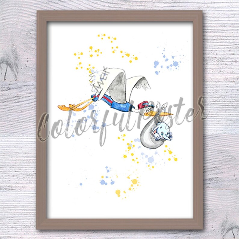 Dumbo Watercolor Print Set: Baby Room Wall Art V615 image 3