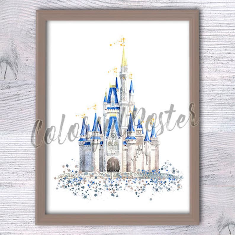 Castle Watercolor illustration Castle wall art, Fairy castle print, Magic princess castle, magical fairy tale art, Cinderella art V220 image 1