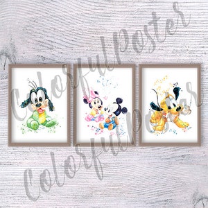 Poster per bambini Topolino e Minnie, set di 3 stampe Baby Goofy, regalo di compleanno, stampa Baby Pluto, arte murale, stampa Minnie, arte per bambini, arredamento per la casa V557