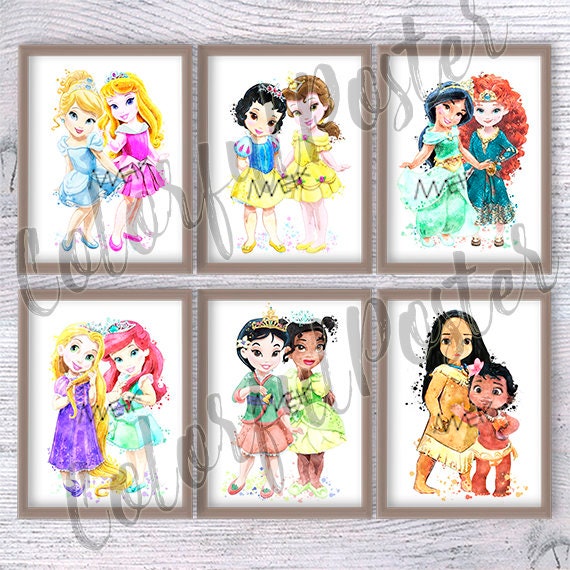 Disney Princess Set Of 6 Baby Princess Disney Baby Nursery Art Etsy Canada