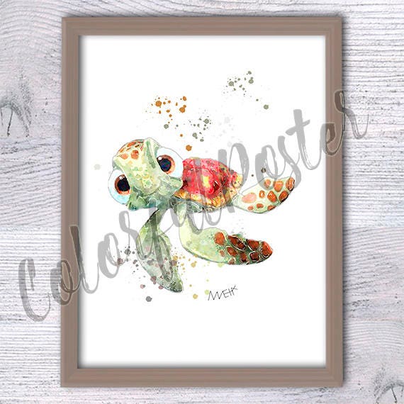 Finding Nemo Poster Disney Kid Art Turtle Squirt Nursery Wall Print Finding Nemo Baby Shower Pixar Boys Room Decor Sea Turtle V19