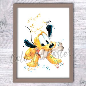 Pluto baby Pluto poster Pluto print Nursery art Birthday gift Baby room art Home decor MIckey Mouse friend Pluto watercolor Wall art V555