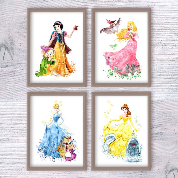 Disney Princess Print Set of 4 Disney Wall Decor Princess | Etsy