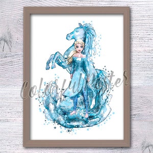 Poster di Elsa e Nokk Frozen 2, stampa della principessa Elsa, decorazione murale di Frozen 2, decorazione per cameretta dei bambini Frozen, regalo per gli amanti della Disney V667