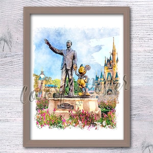Disney icon Disney castle Disney wall decor Disney theme park Walt and Mickey print Nursery art V717