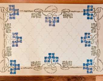 Hand Painted Stenciled Arts and Crafts Design Floorcloth