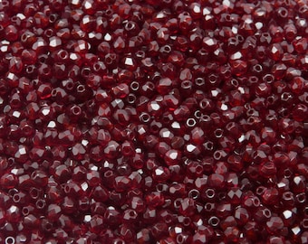 100pcs Czech Fire-Polished Faceted Glass Beads Round 3mm Garnet (A 05-01)