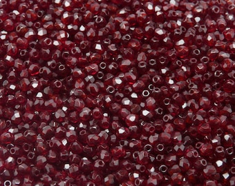 100pcs Czech Fire-Polished Faceted Glass Beads Round 3mm Garnet (A 05-01)