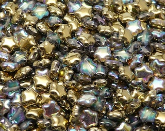 40pcs Czech Pressed Glass Star Beads 6mm Crystal Golden Rainbow