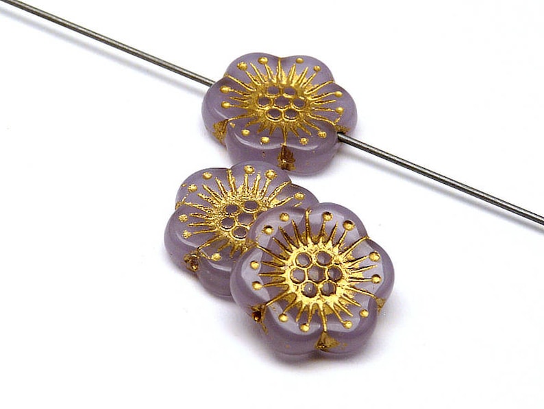 4pcs Czech Pressed Glass Flower Beads 18mm Amethyst Alabaster Etsy