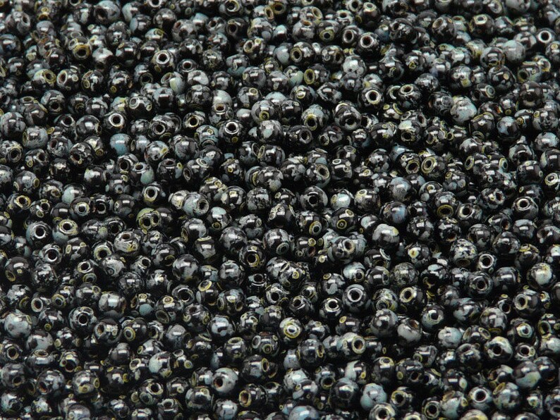 100pcs Czech Pressed Glass Beads Round 3mm Jet Travertine
