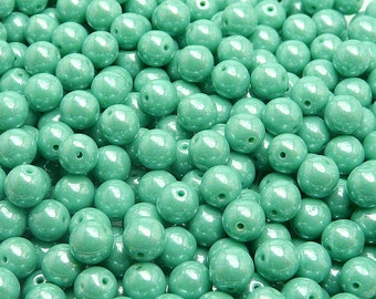 50pcs Czech Pressed Glass Beads Round 6mm Opaque Turquoise Green White Luster