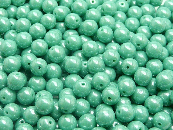 50pcs Czech Pressed Glass Beads Round 6mm Opaque Turquoise Green