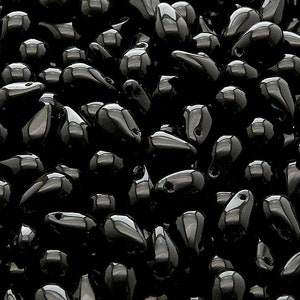 40pcs Czech Pressed Glass Teardrop Beads 6x9mm Jet (A 09-07)