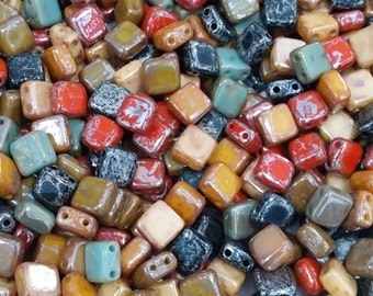 50pcs Two Hole Pressed CzechMates Glass Tile Beads 6mm Colors Mix With Picasso
