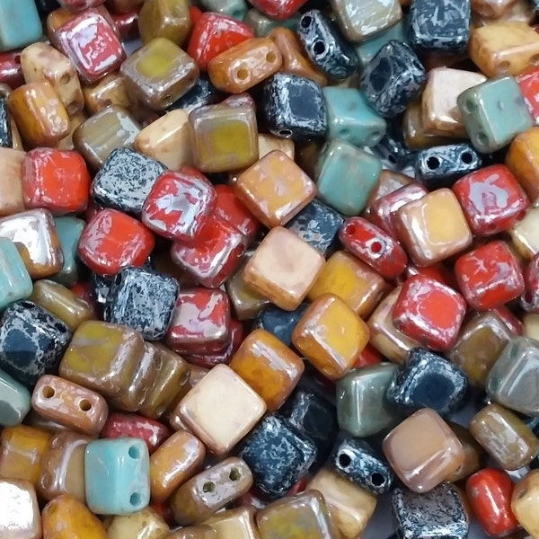 50pcs Two Hole Pressed CzechMates Glass Tile Beads 6mm Colors Mix With Picasso