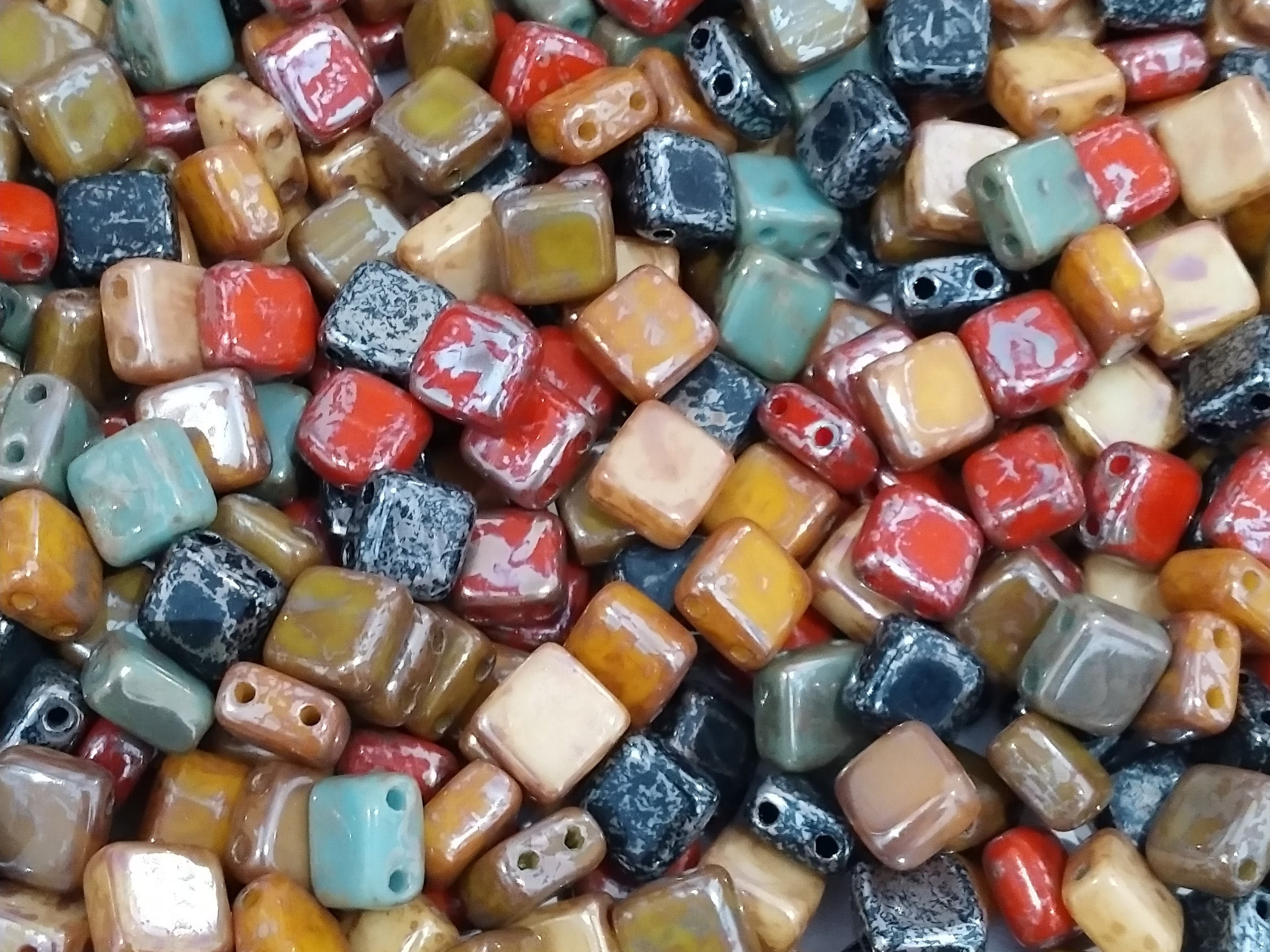 50pcs Two Hole Pressed CzechMates Glass Tile Beads 6mm Colors Mix With  Picasso