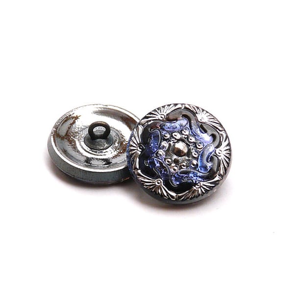 1pc Czech Hand Made Art Glass Button Round  18mm Crystal Heliotrope Platinum Hand Painted Ornament (BUT036-F130PTBS)