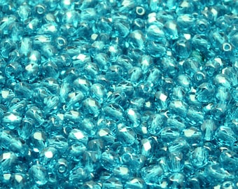 100pcs Czech Fire-Polished Faceted Glass Beads Round 4mm Green Aquamarine