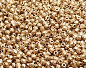 100pcs Czech Fire-Polished Faceted Glass Beads Round 3mm Crystal Bronze Pale Gold Matte