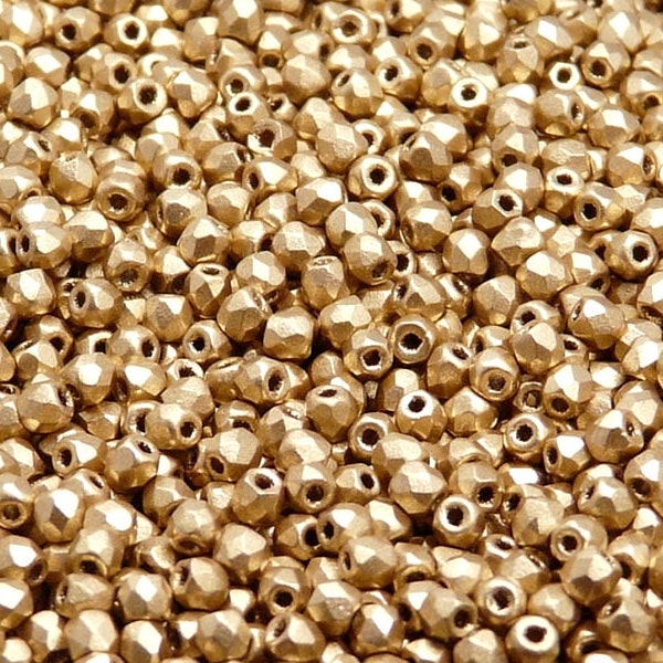 100pcs Czech Fire-Polished Faceted Glass Beads Round 3mm Crystal Bronze Pale Gold Matte