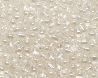 80pcs Czech Pressed Glass Teardrop Beads 4x6mm Crystal White Luster Coating