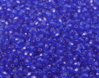 100pcs Czech Fire-Polished Faceted Glass Beads Round 3mm Cobalt Blue (A 01-17)