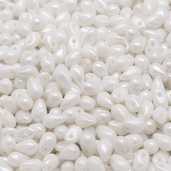 50pcs Czech Pressed Glass Teardrop Beads 4x6mm Opaque White Ceramic Look (A 03-06)