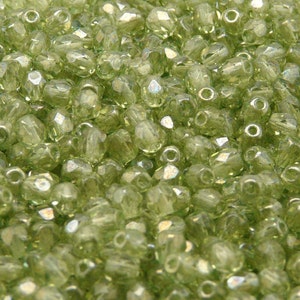 100pcs Czech Fire-Polished Faceted Glass Beads Round 4mm Crystal Green Luster