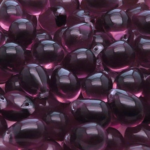 10pcs Czech Pressed Glass Teardrop Beads 10x14mm Amethyst