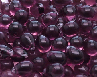 10pcs Czech Pressed Glass Teardrop Beads 10x14mm Amethyst