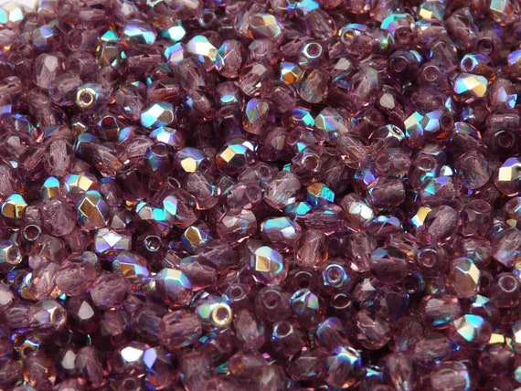 Lot De 100 Perles Facettées Bohème 4mm Améthyste AB - Preciosa - Neuf