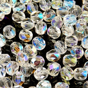 Czech Fire-Polished Faceted Glass Beads Round 6mm Crystal AB (50pcs A 11-16, 240pcs, 1200pcs, 3600pcs)