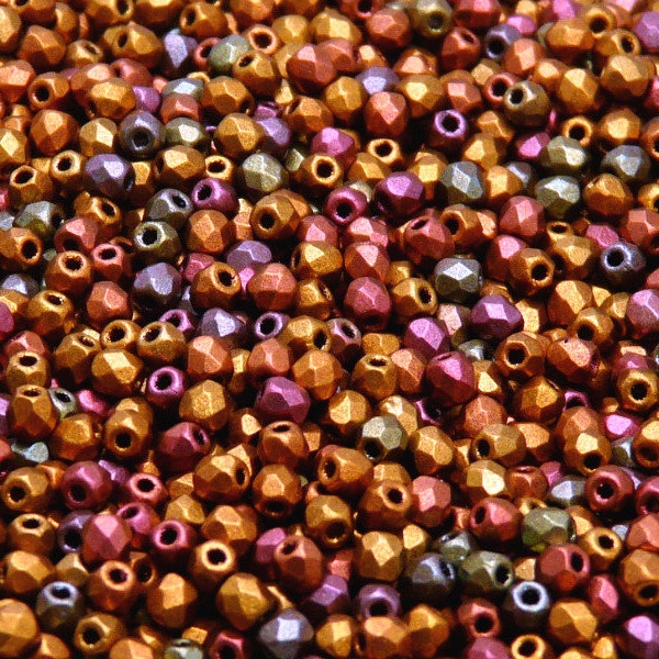 100pcs Czech Fire-Polished Faceted Glass Beads Round 3mm Crystal Bronze Violet Rainbow Matte
