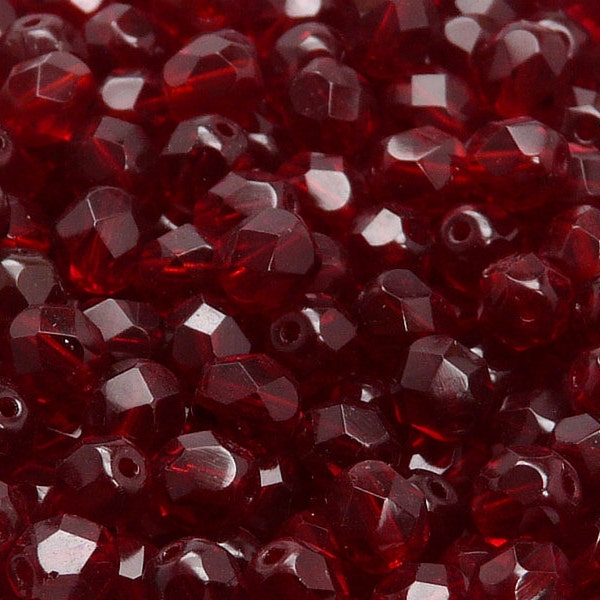 25pcs Czech Fire-Polished Faceted Glass Beads Round 7mm Garnet