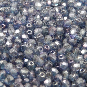 100pcs Czech Fire-Polished Faceted Glass Beads Round 4mm Crystal Blue Luster