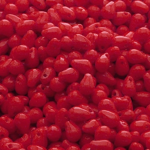 50pcs Czech Pressed Glass Teardrop Beads 4x6mm Opaque Red Coral
