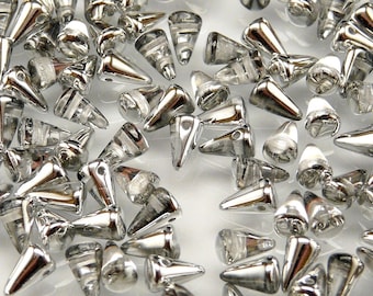 50pcs Czech Pressed Glass Spike Beads 5x8mm Crystal Labrador