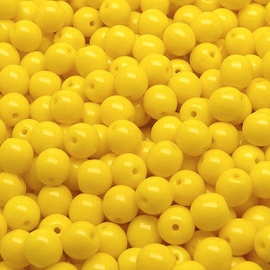 50pcs Czech Pressed Glass Beads Round 6mm Opaque Yellow